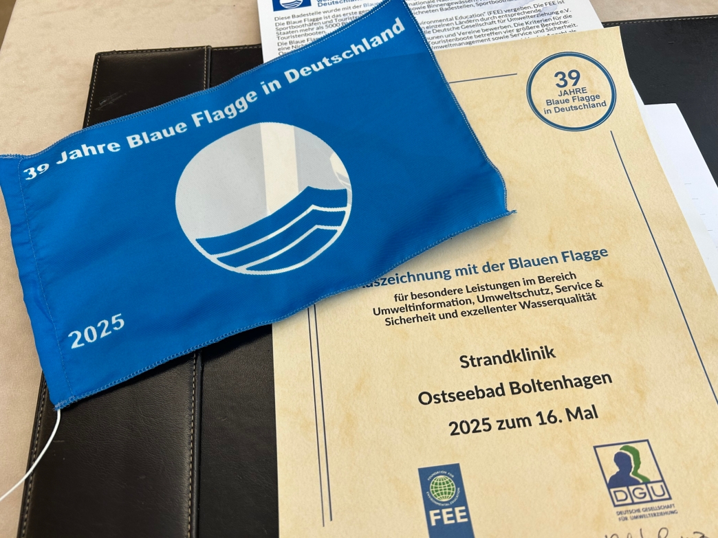 das Zertifikat für die Auszeichnung zur sehr guten Badewasserqualität im Ostseebad Boltenhagen.